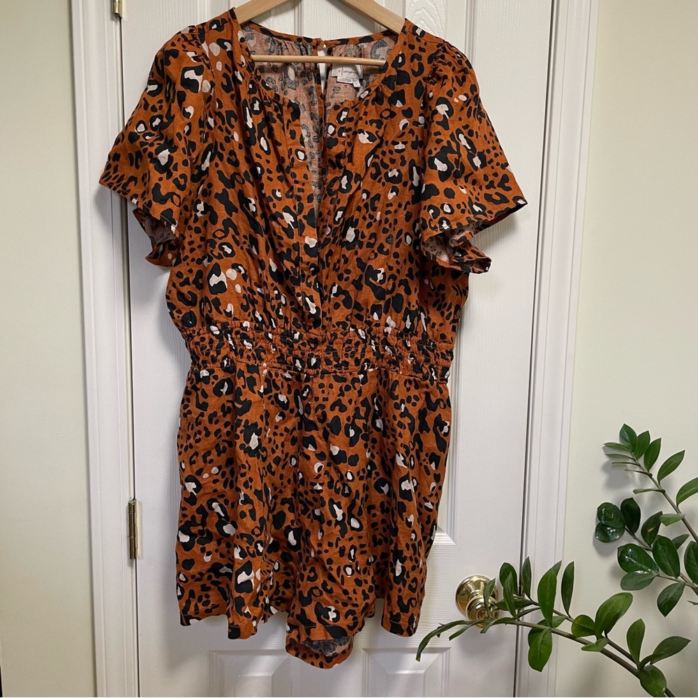 Anthropologie Leopard Print Jumpsuit - Orange and Black